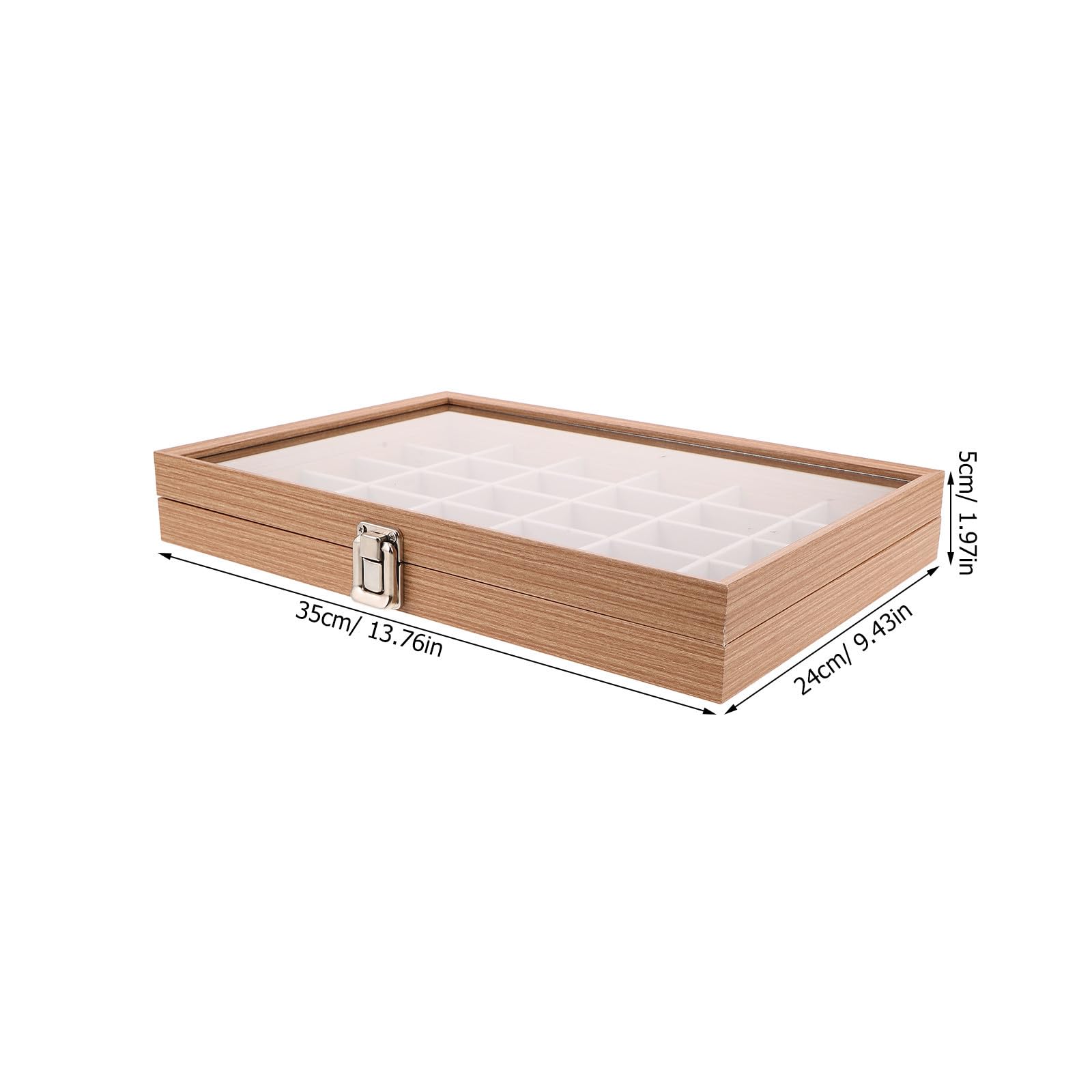 Caja Organizadora de Minerales y Cristales y Tapa Transparente con 30 Compartimentos de Madera Beige para Coleccionistas Hogar u Oficina