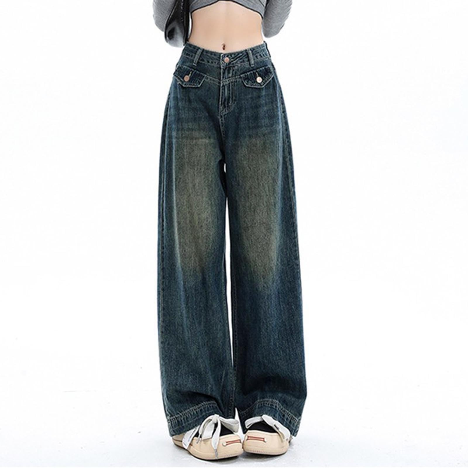 Pantalini Donna Jeans Larghi Pants Low Pantaloni Baggy Y2K Eleganti Balloon Elasticizzati Zampa Larga Wide Invernali Gamba Alta Strappati Glitterati Curvy