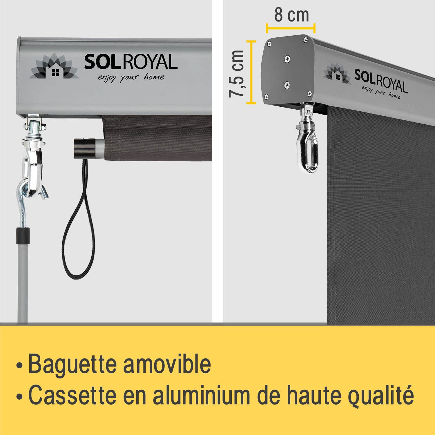 Sol Royal Store Vertical Brise-Vue de Balcon Robuste Protection Solaire | 180x250cm anthracite manivelle amovible hydrofuge terrasse jardin résistant aux intempéries MS5
