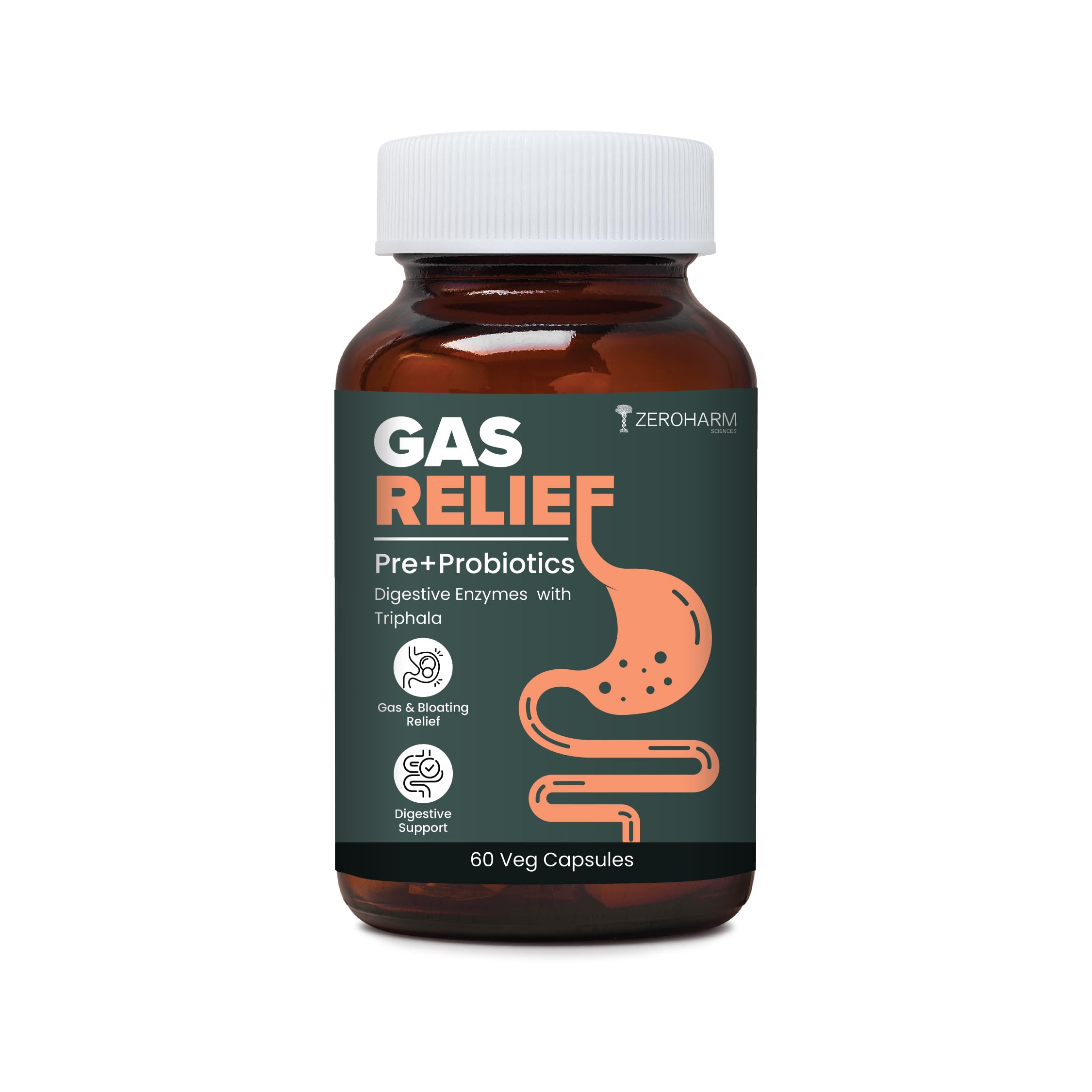ZEROHARM Gas Relief Capsules | Helps in Reducing Acidity Recurrence With Digestive Enzymes, Pre-Probiotics & Triphala | Reduces Bloating, Flatulence & Enhances Digestion | 60 Capsules (B0DB295DP2) Amazon Price History, Amazon Price Tracker