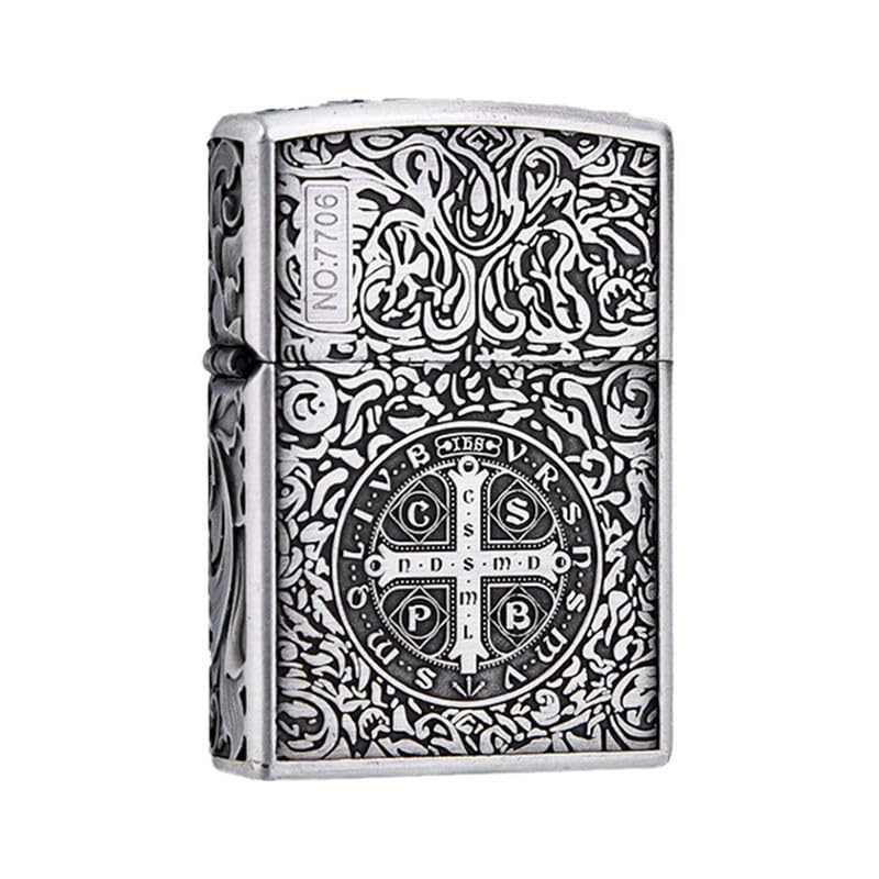 Funda para encendedor de bronce Zippo con cruz tallada, carcasa religiosa coleccionable