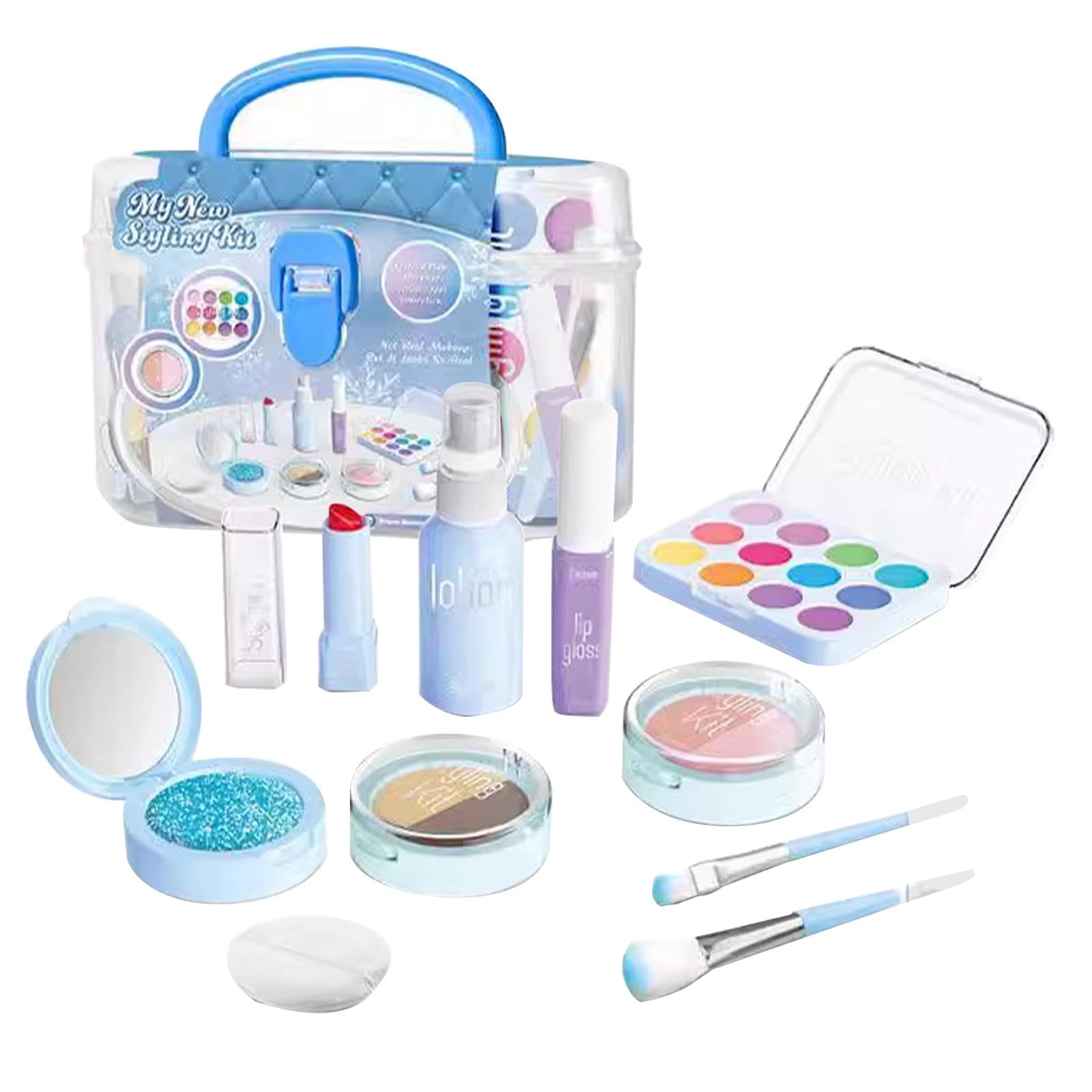 Kid Makeup Kit for Girls Age 8-12 With Portable Box - Pretend Play Beauty Toy Set, Vanity and Accessories for Children and Toddlers