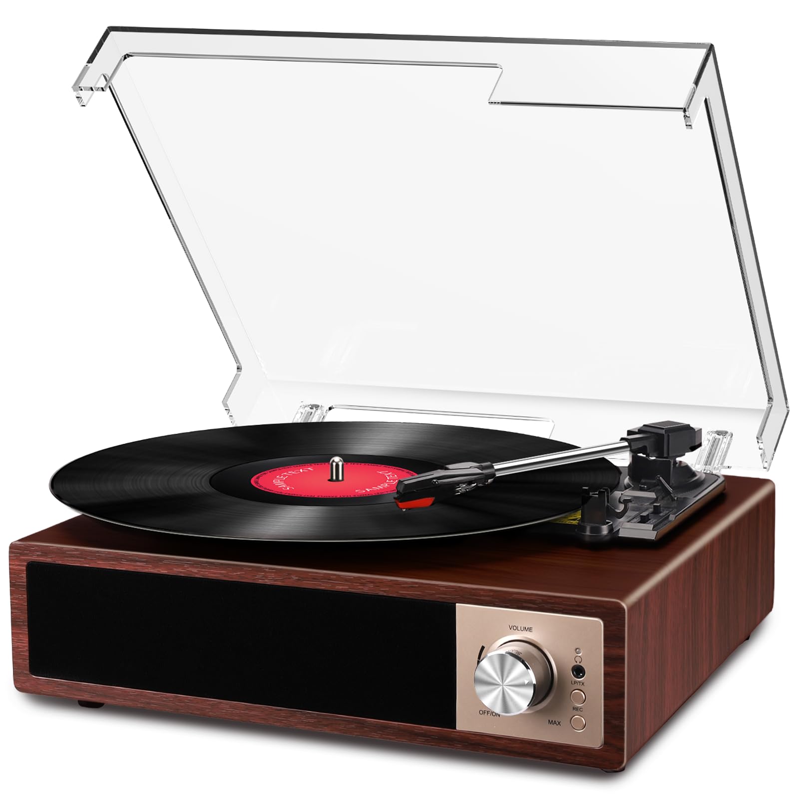 Giradischi Vintage Bluetooth Con Altoparlanti Integrati - 3 Velocità (33/45/78), Trasmettitore/Ricevitore Wireless, USB, RCA, Arresto Automatico