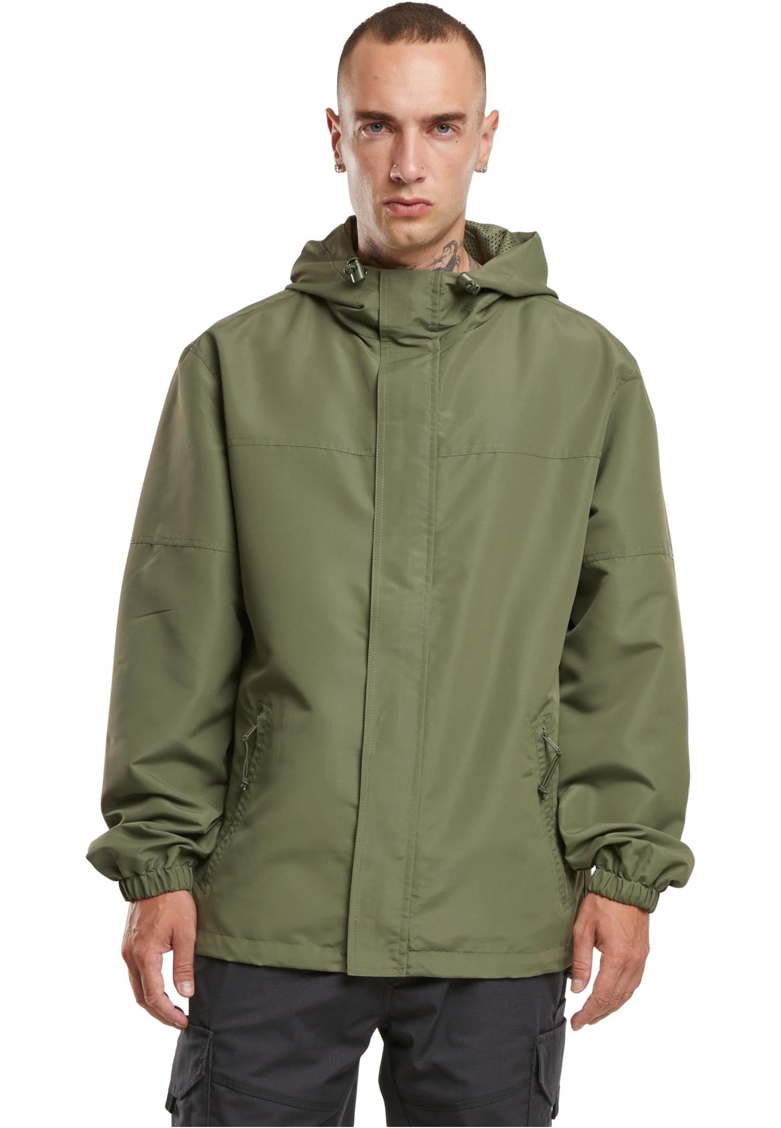 Brandit Men's Light Windbreaker Front Zip, olive, L