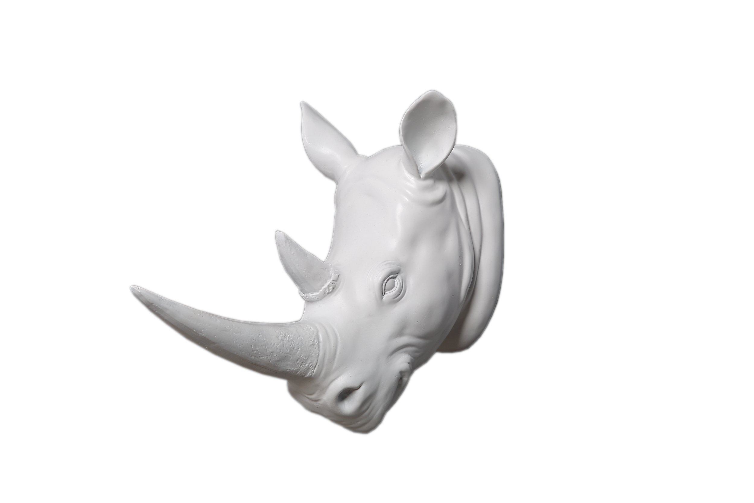 YL Crafts - Resin Rhino Head Sculpture Animal Wall Decoration Mounted Wall Art (White)