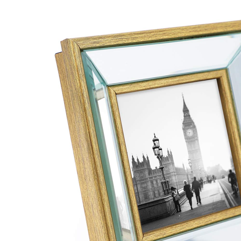 Isaac Jacobs 4x4 Gold Beveled Mirror Picture Frame wDeep Slanted Angle | Classic Mirrored Frame with Deep Slanted Angle Made for Tabletop Photo Gallery and Wall Art 4x4 Gold product thumbnail 5