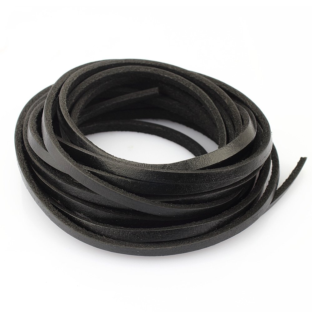 LolliBeads ™ Heavy Duty Strong 4 mm Genuine Leather Cord Braiding String for Jewelry Making Craft DIY Assorted Color Black 5 Meters (5 Yards)