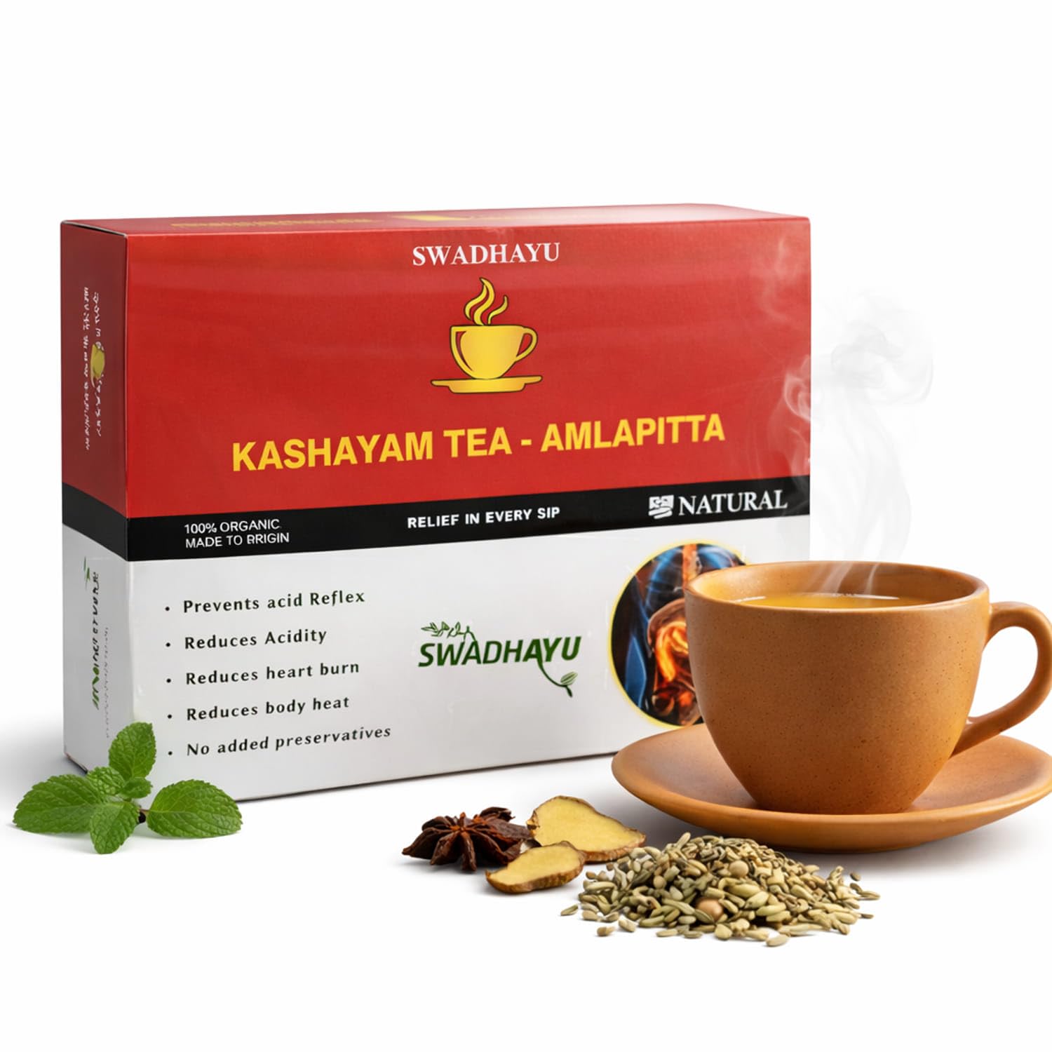 Swadhayu Kashayam Tea Amlapitta for Acidity Relief | Ayurvedic Herbal Tea with Drakshadi Kashaya Churna | 36 Dip Bags-picture-29