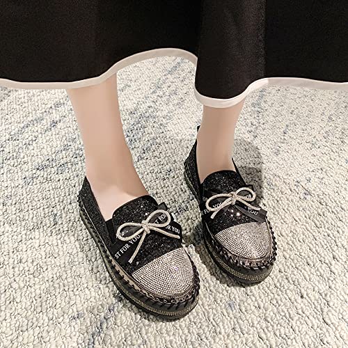 Image of Women's Fashion Rhinestone Slip On Sneakers Casual Comfort Platform Walking Shoes Cute Bowknot Glitter Bling Loafers