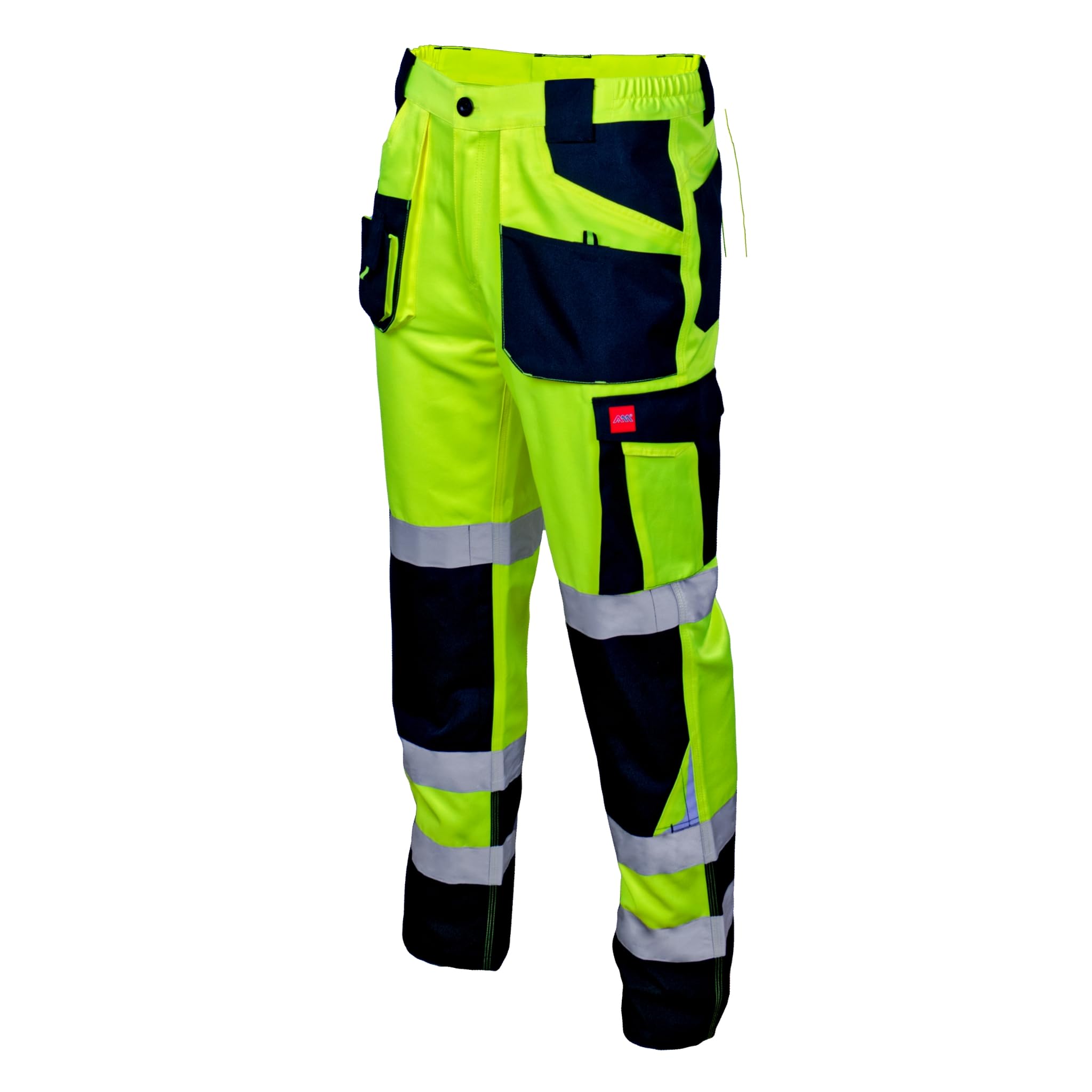 Art.mas Men's Yellow Hi-Vis Trousers For Work Pants Reflective Class 2 Visibility Workwear Iso 20471 Comfortable Construction Highway Railway Maintenance Cargo Pockets (36/38 Inch - 54Eu, No Knee Pads)