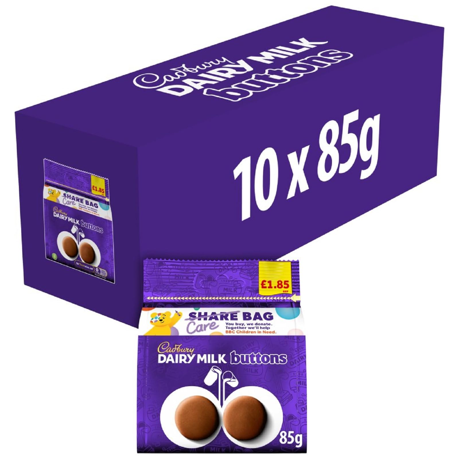 Cadbury Dairy Milk Giant Chocolate Buttons Bag, 95g, Parfait pour partage avec amis et famille, Pack de 10
