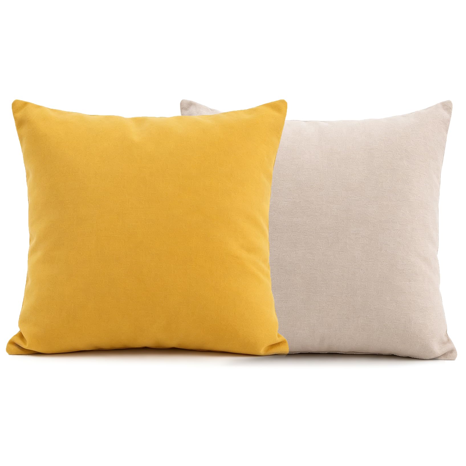 Yimafaner Yellow Khaki 2pcs Decor Cushion, Throw Pillow Cover with Core for Sofa Chair Couch, 45 * 45cm
