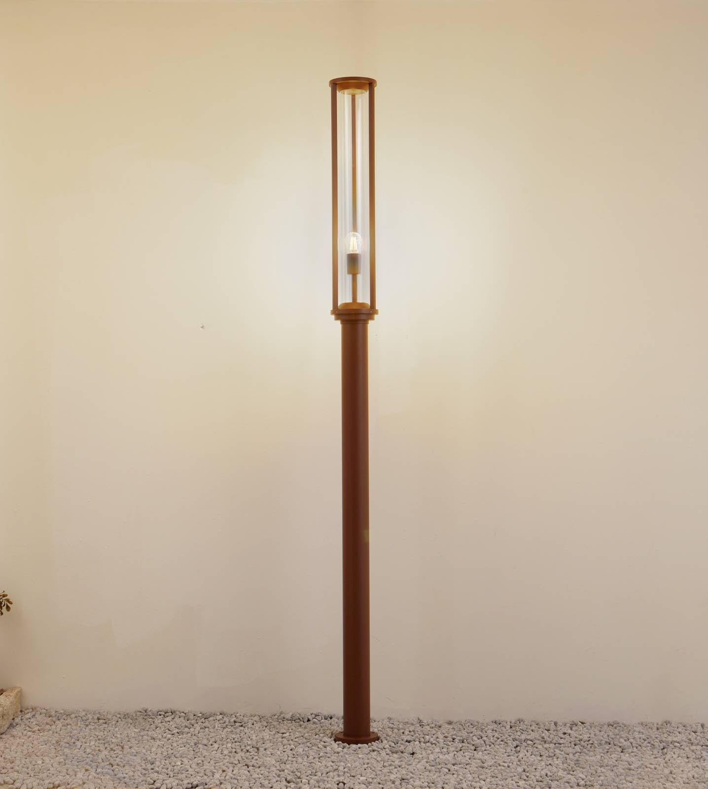 Lucande Lampadaire extérieur Alivaro à intensité variable (Moderne) en Marron Aluminium (1 lampe,à E27), Candélabre luminaire d’extérieur
