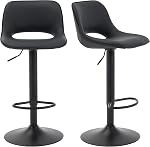 YOUNIKE Black Bar Stools Set of 2, Adjustable Counter Stools for Kitchen Island, Modern Bar Chair Barstools with Hollow Back, Armless Swivel Bar Stools, Loads Up to 136 KG, Easy to Assembly