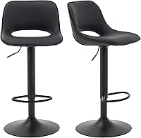 Vista 9 de YOUNIKE Black Bar Stools Set of 2 Compact Modern Swivel Barstools, Adjustable Counter Height Bar Stools Faux Leather Upholstered Bar Stool with