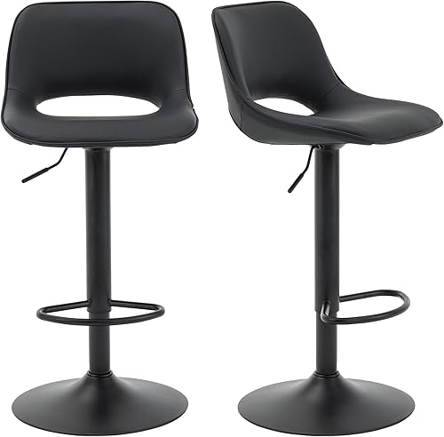 Miniatura 9 de YOUNIKE Black Bar Stools Set of 2 Compact Modern Swivel Barstools, Adjustable Counter Height Bar Stools Faux Leather Upholstered Bar Stool with