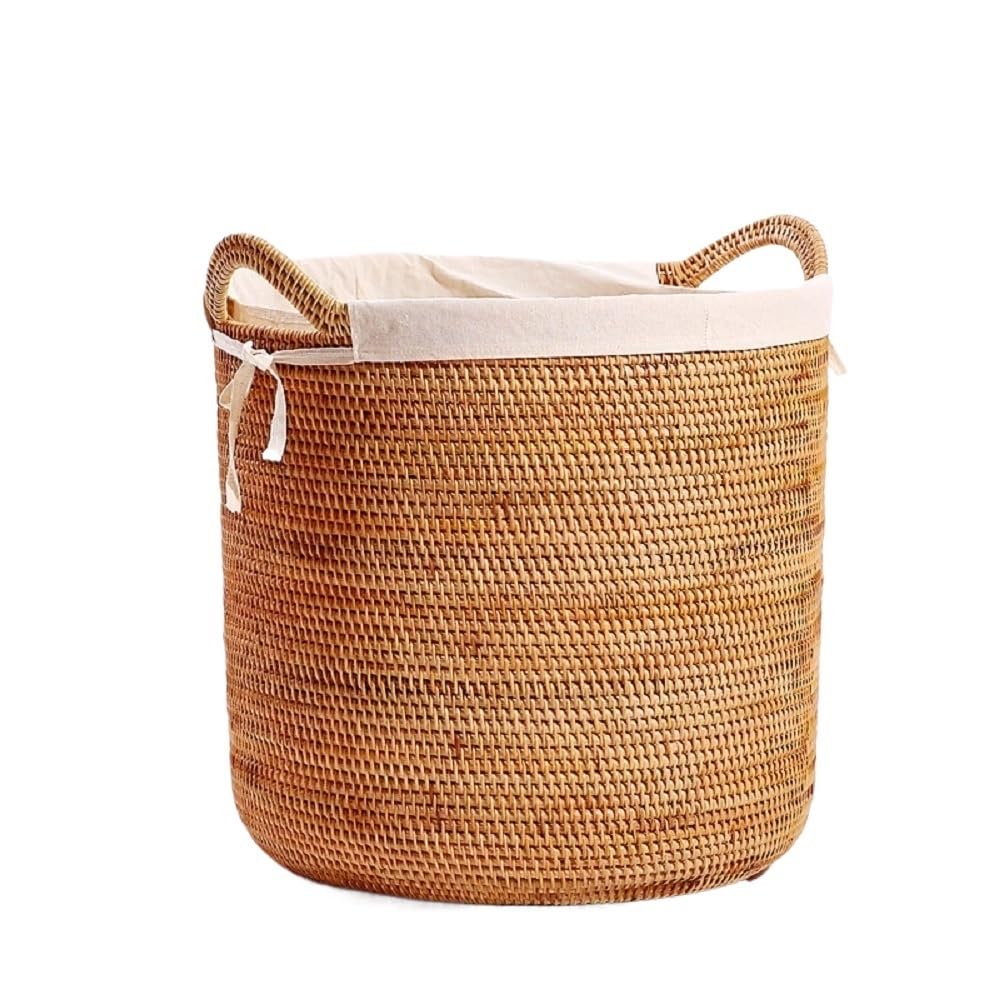 Basket Storage Box Kitchen Natural Rattan Dirty Laundry,Household Clothing Braided Bucket with Daul Handles