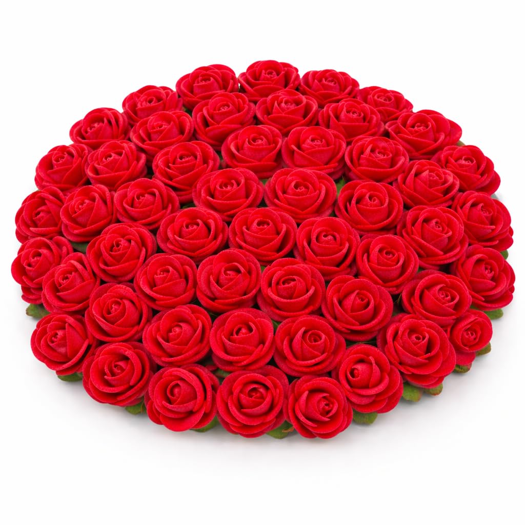 Artificial Mini Foam Rose Flowers, 2 cm, 50 Pieces, for Decoration, Art and Craft, Hairstyle, Tiara Making, Gift Packing (red)-image-33