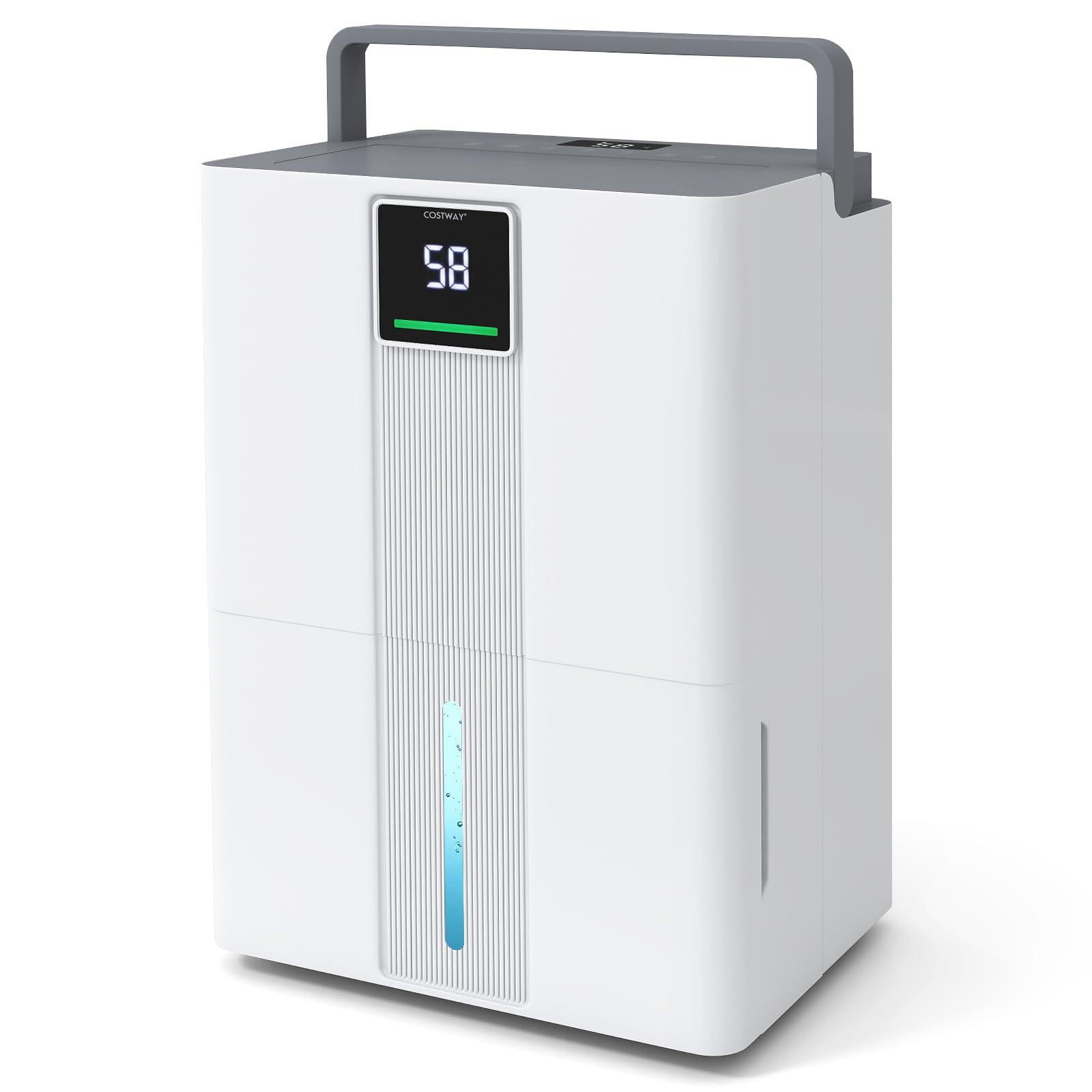 FANTASK Deshumidificador eléctrico de 35 l/día, deshumidificador silencioso con 3 modos, temporizador 24H, pantalla de 3 colores, manguera de drenaje y ruedas, deshumidificador para baño, dormitorio