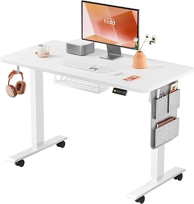 MAIDeSITe Elektrischer höhenverstellbarer Schreibtisch, 100 × 60 cm Sitz-Steh-Schreibtisch mit Kabelwanne, Haken und Aufbewahrungstaschen, Stehpult mit Speichersteuerung für Homeoffice