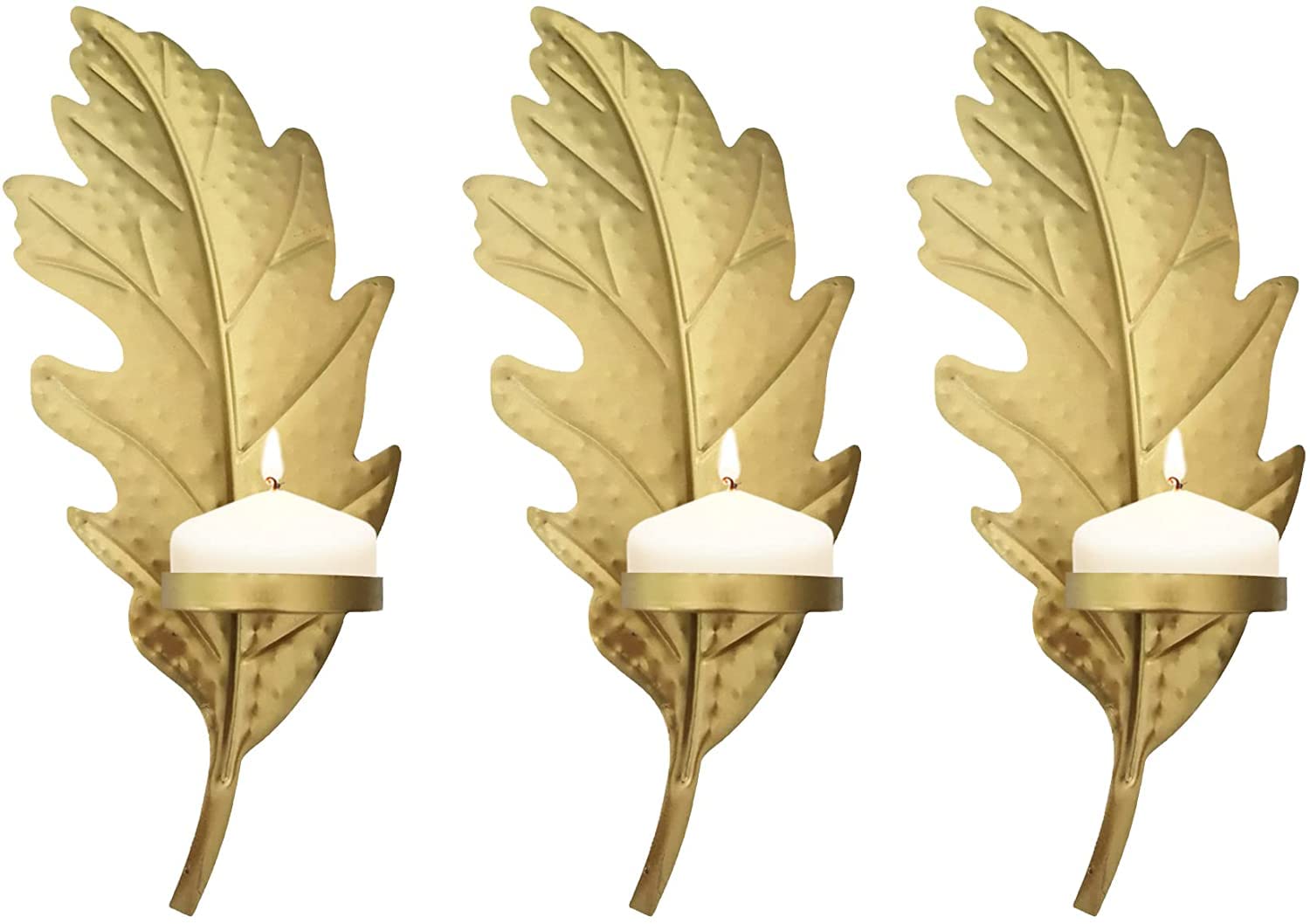 Candelabros de pared elegantes de hoja de metal; portavelas dorados de diseño para salón