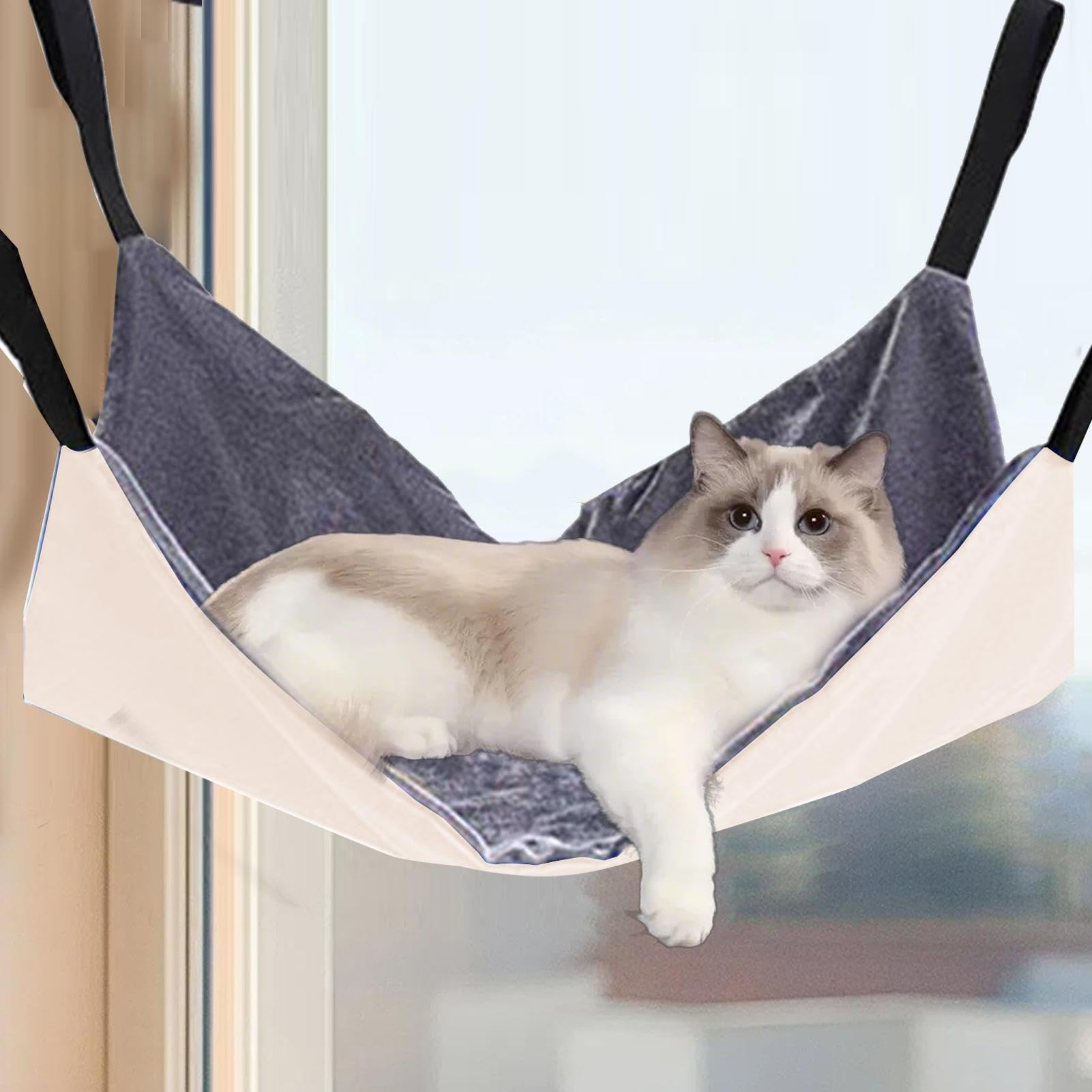 Cat Hammock, Adjustable Soft Swing 15.75x15.75 Inches, Double-Sided Comfortable Sleeping Pad, Breathable Resting Bed, Cage Hanging Accessory for Kittens, Small Pets, Rabbits