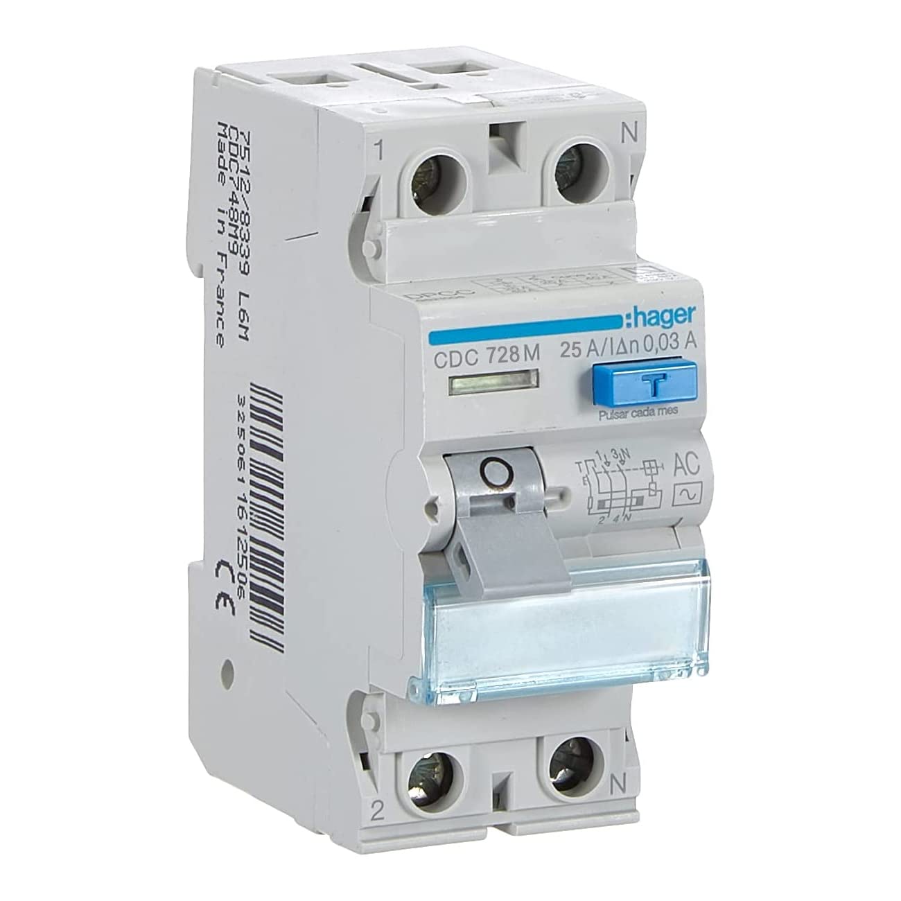 Hager Interruptor diferencial Tipo AC, 2P, 25A, 30mA Blanc