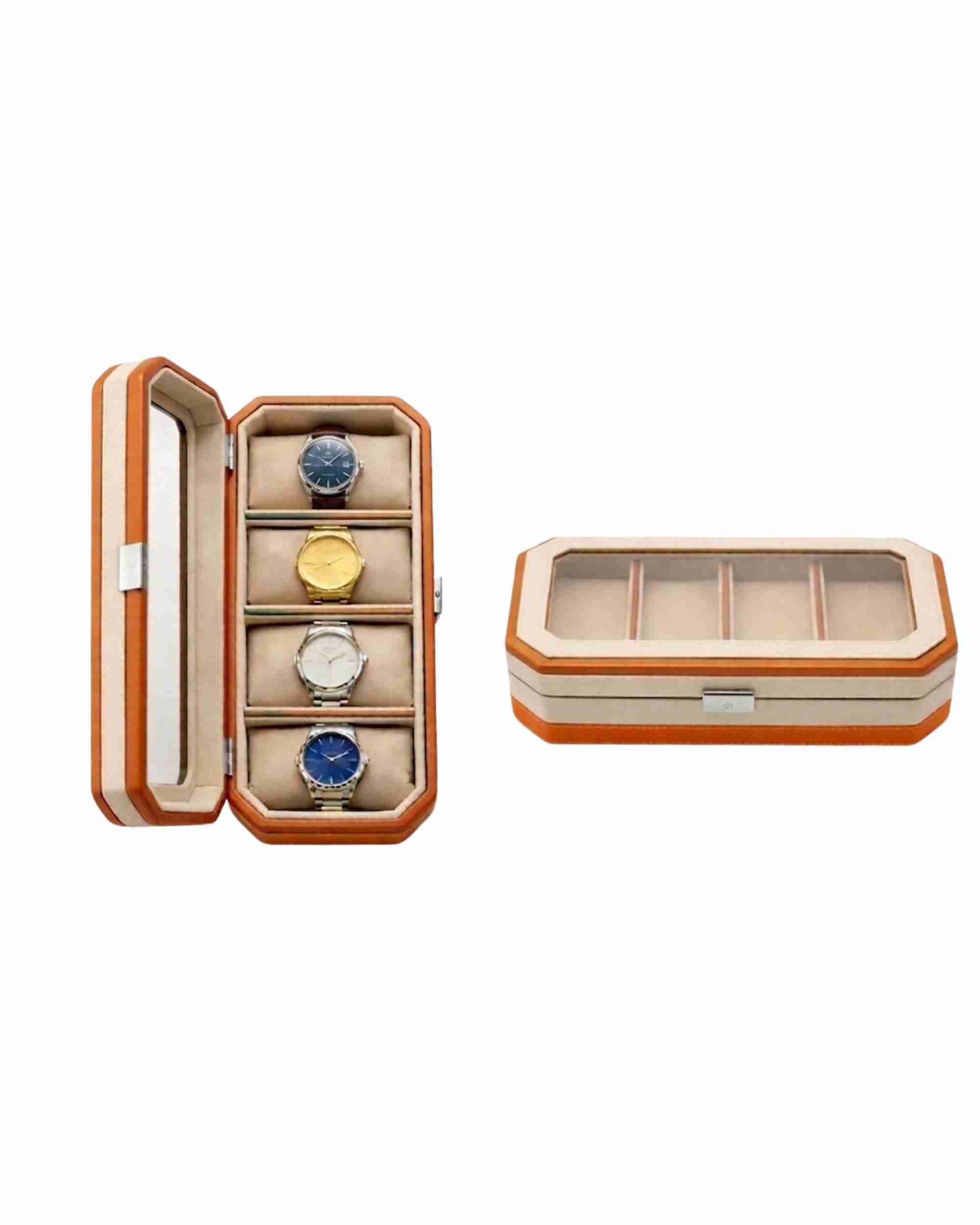 Premsons® Classic Leather Watch Box – 4 Slot Storage Organizer