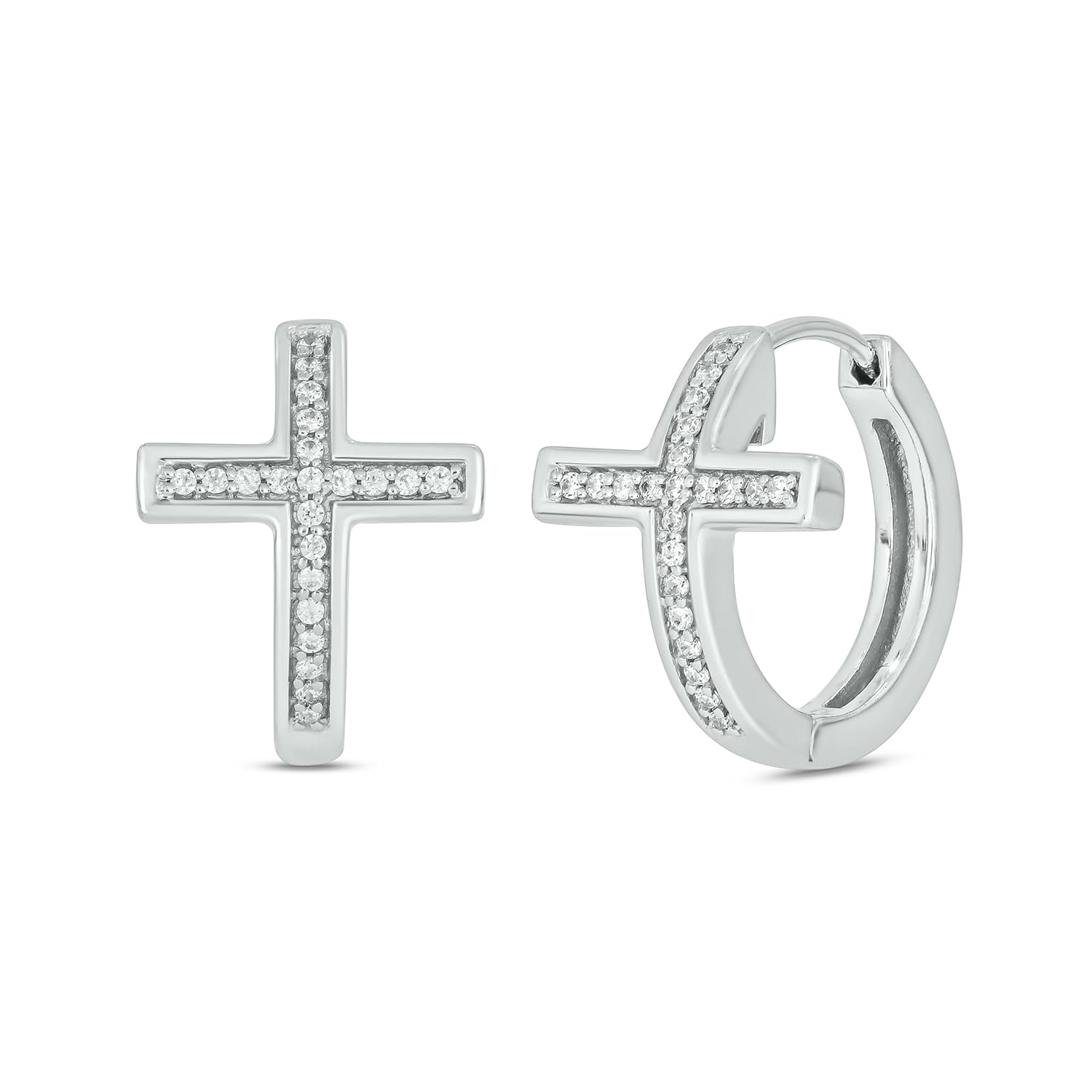 Cali Trove 1 6 ct Natural Diamond Cross Hoops 925 Sterling Silver Earrings Womens Cross Huggie Earrings White