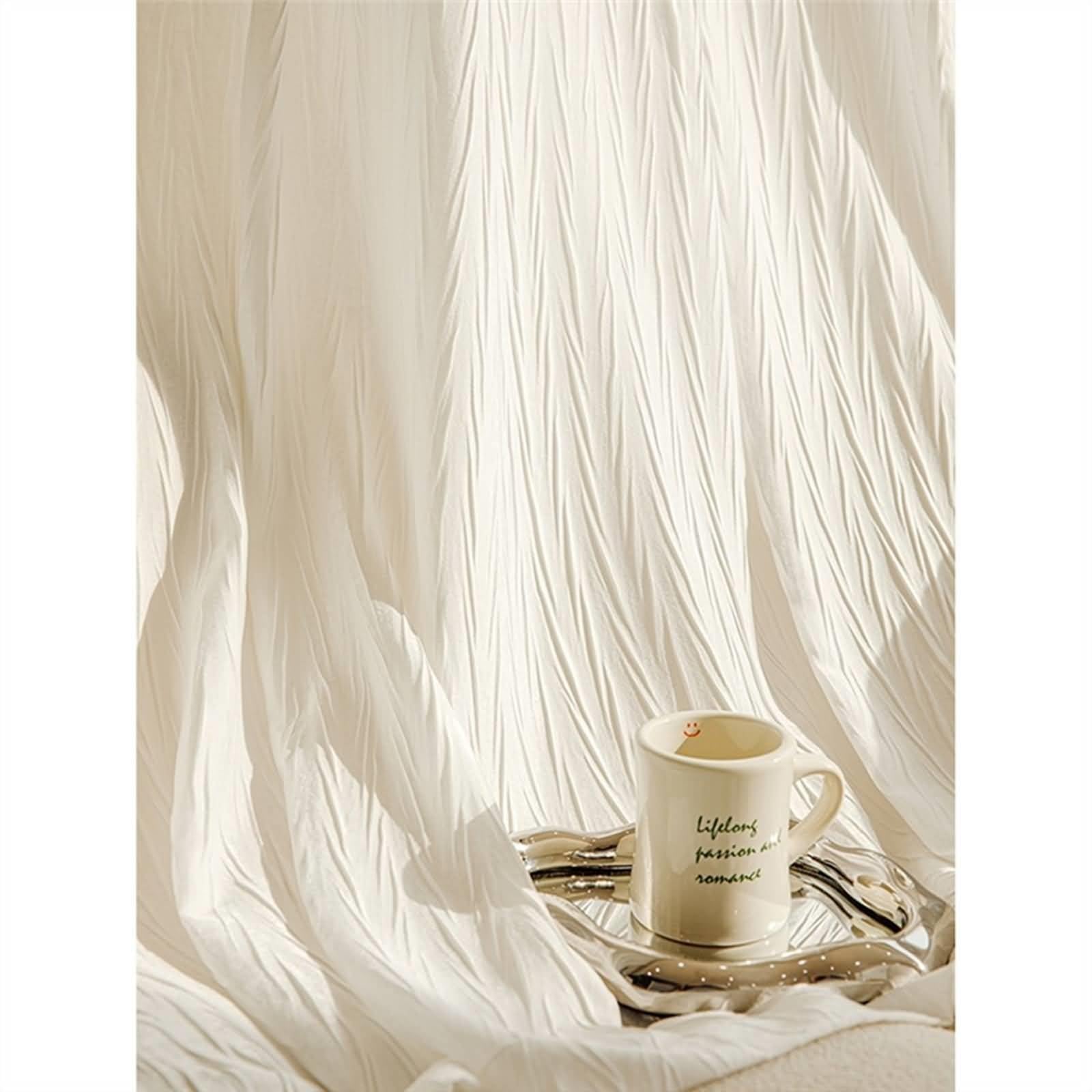 Tende Corte per Finestre Piccole 96x115, Tenda Semitrasparente Stanza da Letto Poliestere Voile Bianco con Texture Stropicciata, con Gancetti, 2 Pannelli
