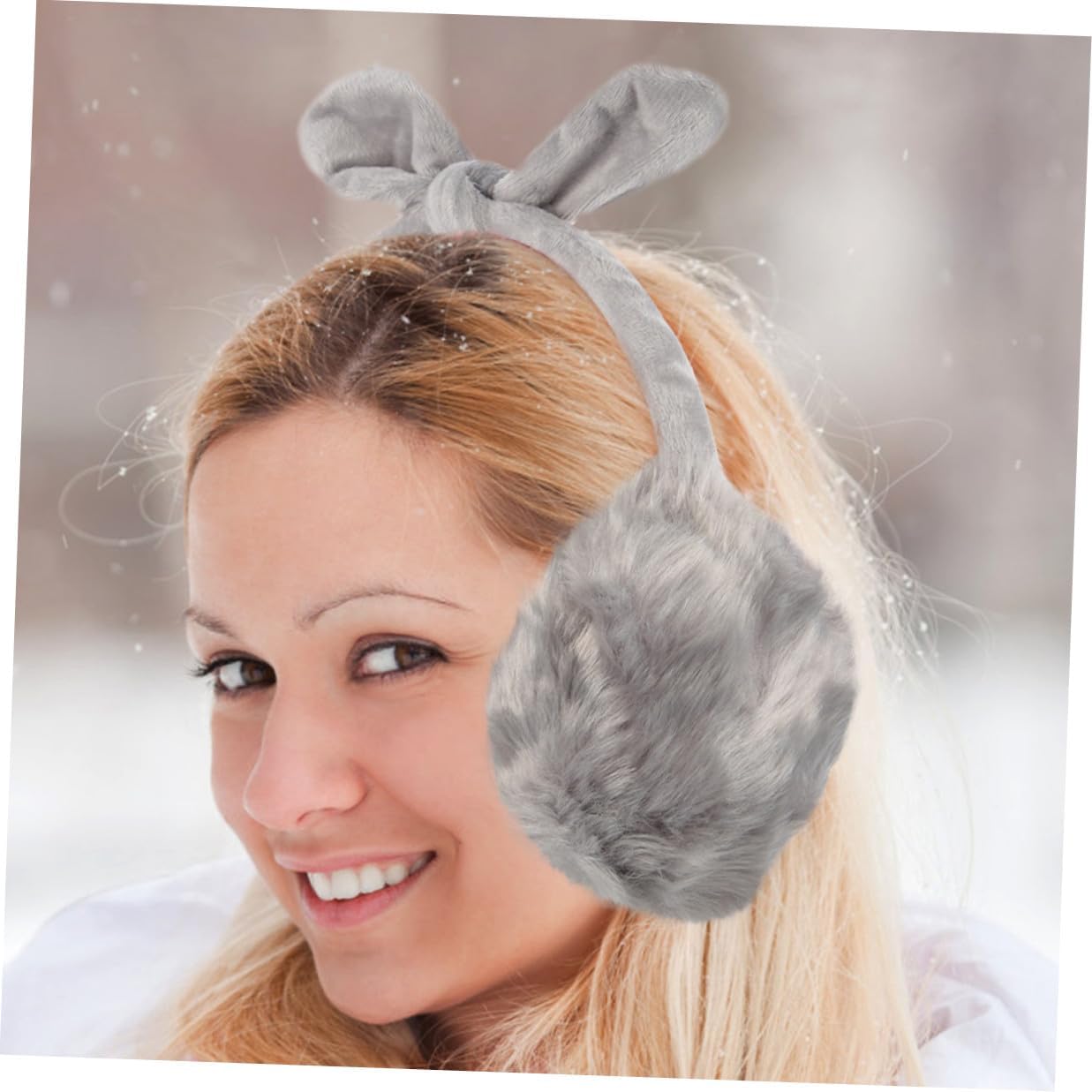 KALLORY 2pcs Women’s Plush Thermal Earmuff Covers with Adjustable Headband, Windproof Winter Ear Warmers for Outdoor Use, Soft Fleece Bowknot Design