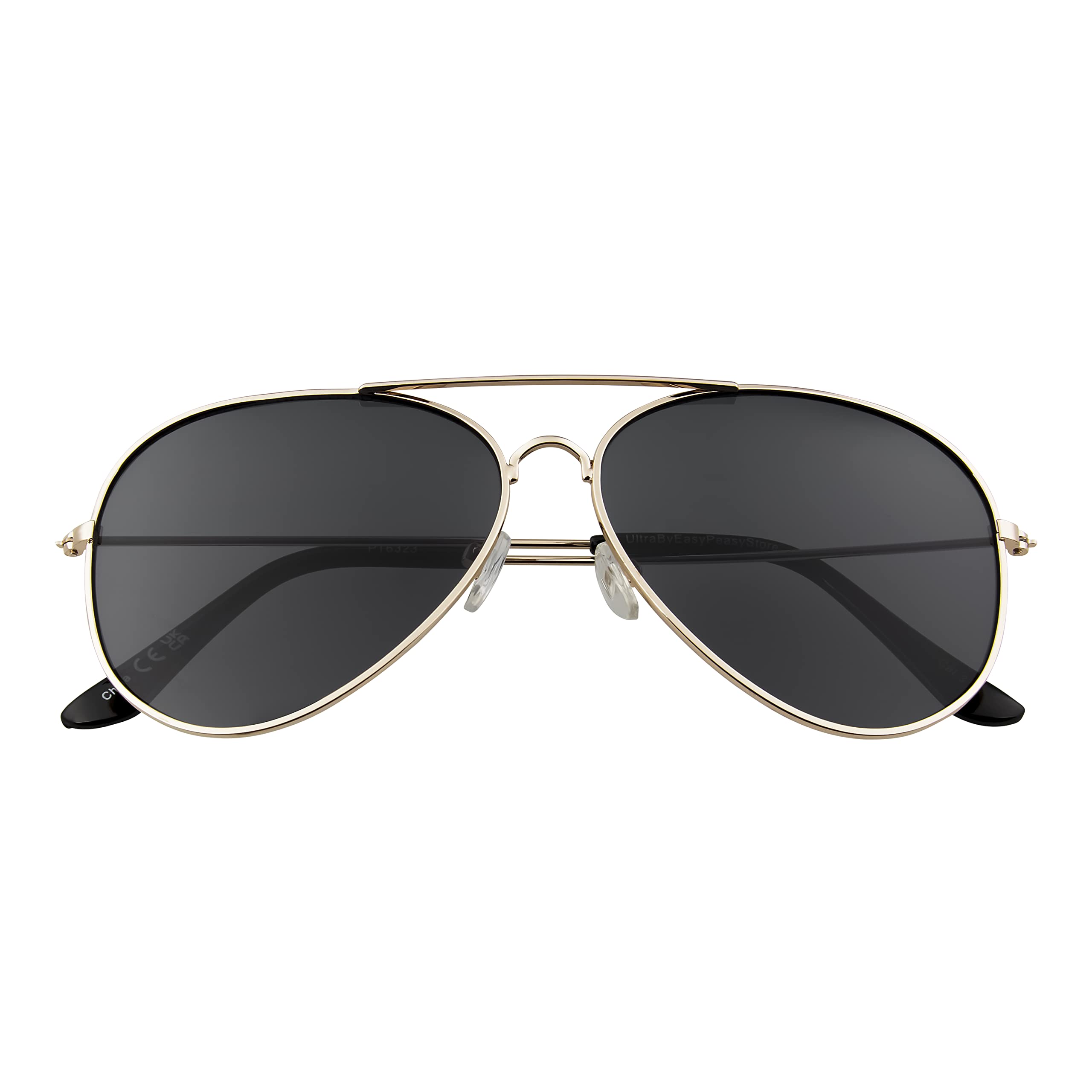 Ultra - Teen Pilot Style Sunglasses UV400 Protection Metal Frame Boys Girls Ages 9-16 Years Classic Retro Shades - Gold with Black Lenses