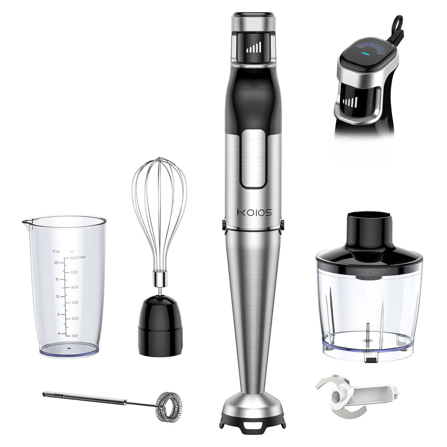 KOIOS Immersion Blender Handheld - Trigger Variable Speed 5-in-1 Immersion Hand Blender 1100W, Anti-Scratch Stainless Steel Shaft, Chopper & Milk Frother, Non-BPA for Soup, Baby Food and Smoothies