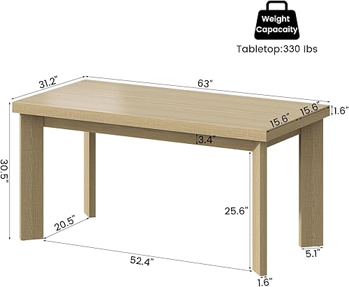 Miniatura 2 de Bigbiglife Mesa de comedor de 63 pulgadas para 6, mesa de comedor para interiores y exteriores con patas de madera, mesa de cocina con mesa grande,
