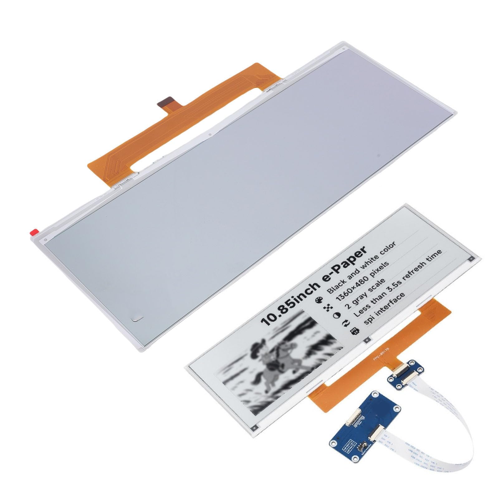 Goshyda Display Carta Elettrica da 10,85 Pollici 1360x480 SPI in Bianco e per Scheda Driver Pi 5 4B 3B Zero Pico, Modulo Schermo Inchiostro Elettronico a Basso Consumo Adatto per