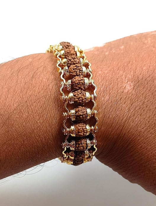 MEENAZ rudraksha bracelet for men Gold Plated Modern Rudraksha Bracelet | 5 Mukhi Rudraksha | Rudraksha Bracelet for Meditation and Yoga for Men Women | Rakhi for brothers bhaiya