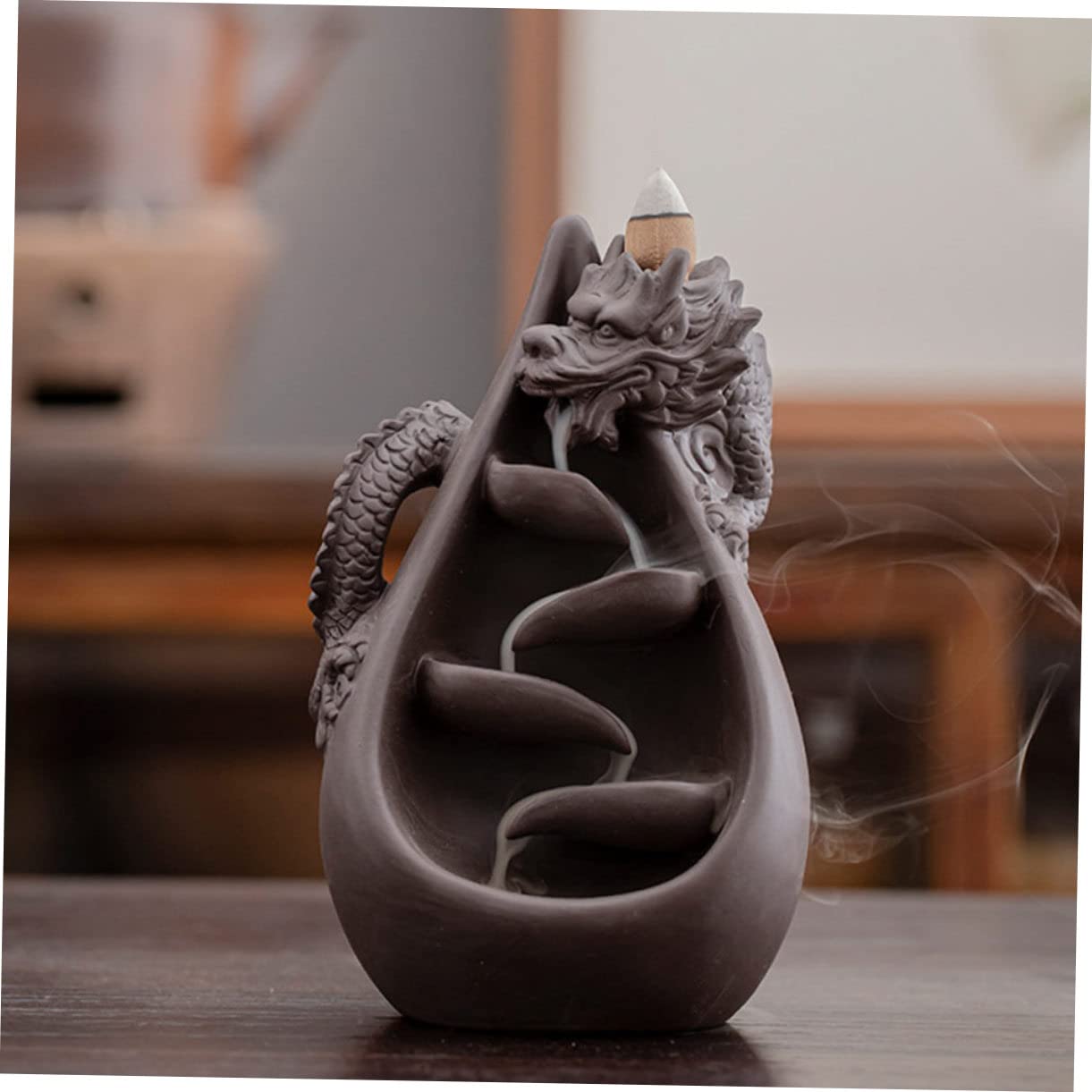 Quemador de Incienso para Meditar Forma de Dragón de Arena Morada y Mejorar la Calidad del Diseño Artesanal Excelente en Sala de Yoga o Sauna
