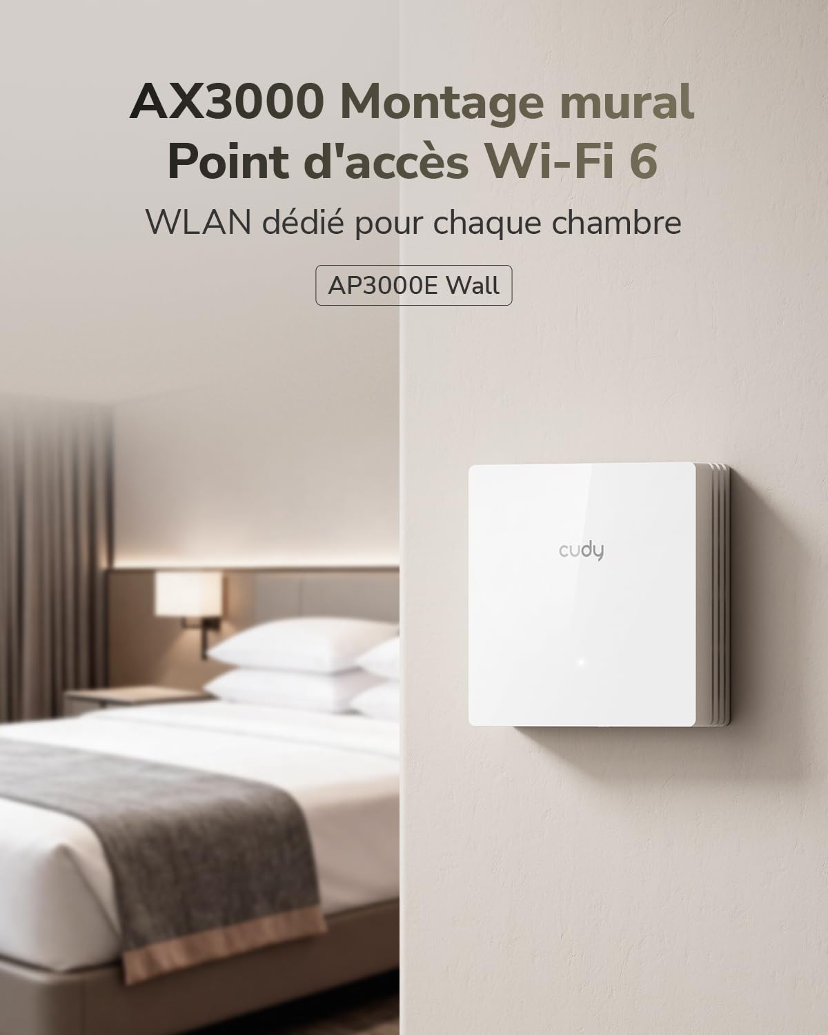 Cudy AX3000, Point d'accès WiFi 6 Mural, 2,5 GbE PoE, AP3000E Wall | 2402 + 574 Mbps, 540 pieds carrés, plus de 60 clients, alimentation conforme à la norme IEEE IEEE 802.3at, portail captif