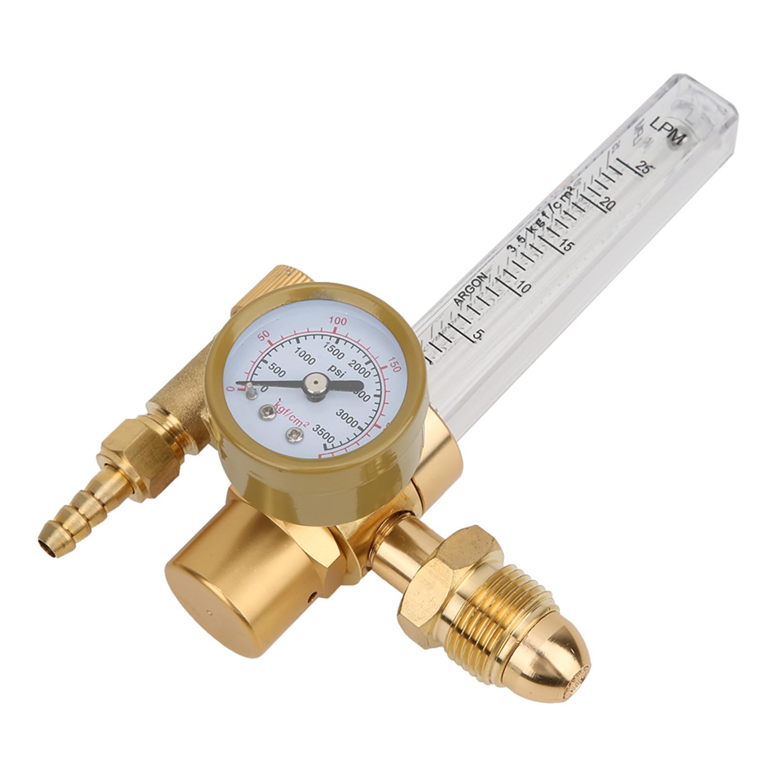 Yuecoom Argon Pressure Reducer, All Brass Argon Pressure Reducer Gas Flowmeter G5/8 Male Thread CGA580 Connector For Arc Welding Gas Cylinder