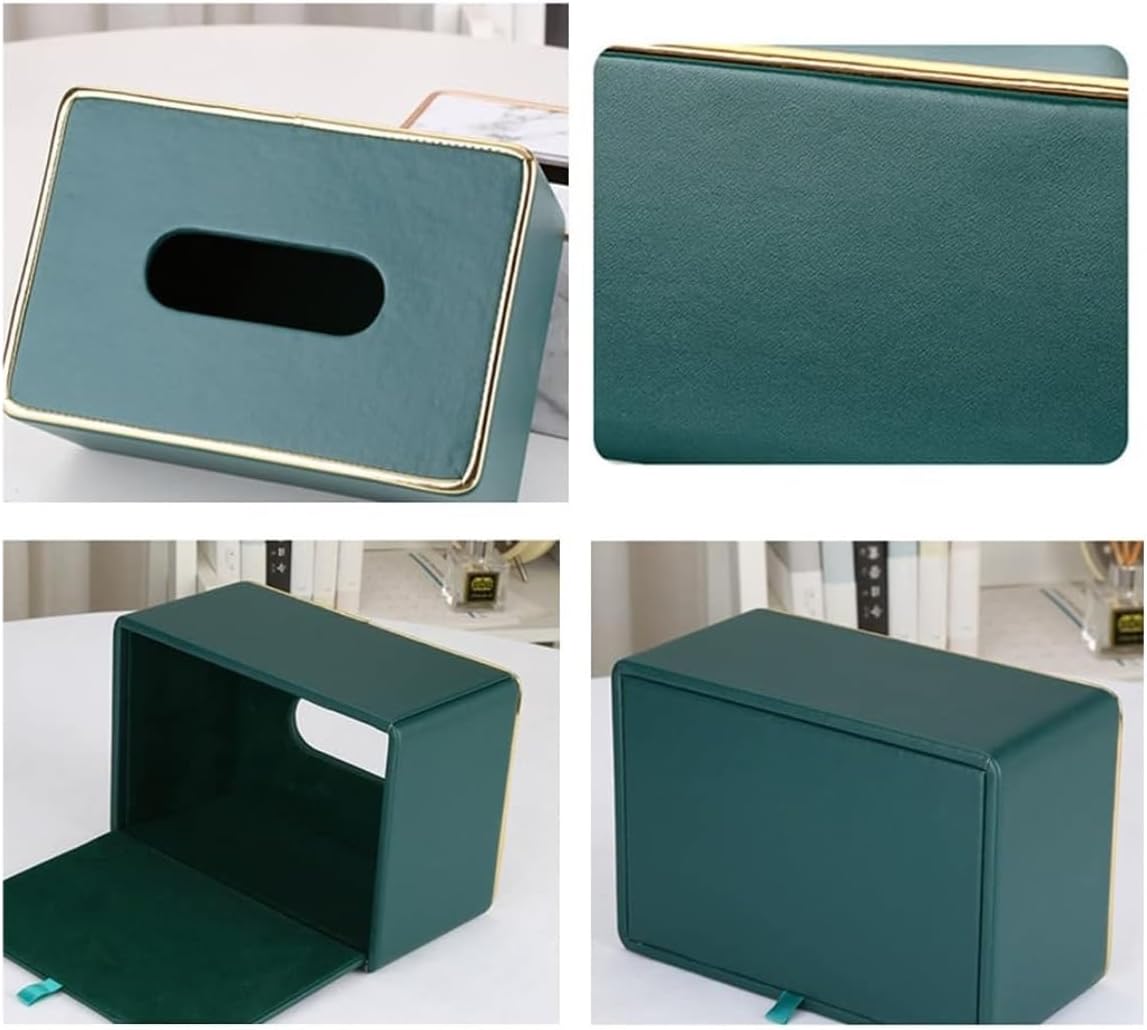 Tissue Box Cover Tissue Box Holder Gold Trim Decorative Tissue Box Holder Bedroom Decor Napkin Holder Home Office Car Tissue Box Cover for Bathroom Room Office Car ( Color : Dark green , Size : 25*13.