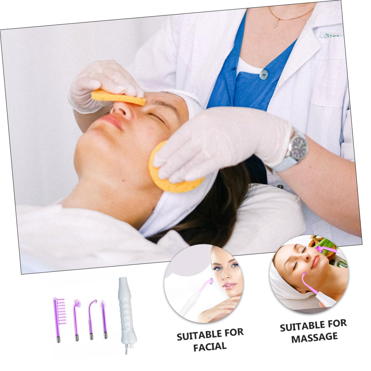 ERINGOGO Dispositivo Facial de Alta Frecuencia Tubo de Vidrio para Masajeador Facial Eléctrico Antiarrugas, Material Pp, Cabezales de Masaje Reemplazables, Uso en Cuidado Piel