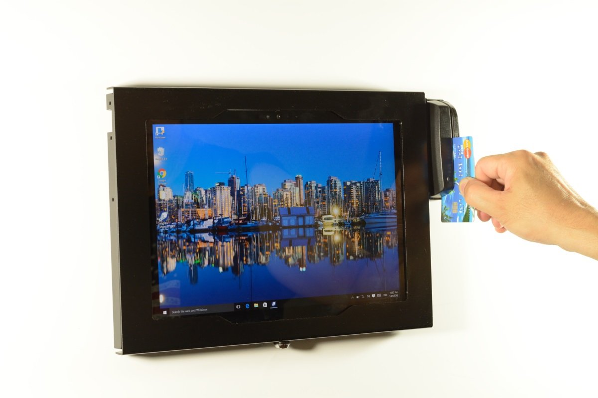 Hand closing the security case cover over a tablet