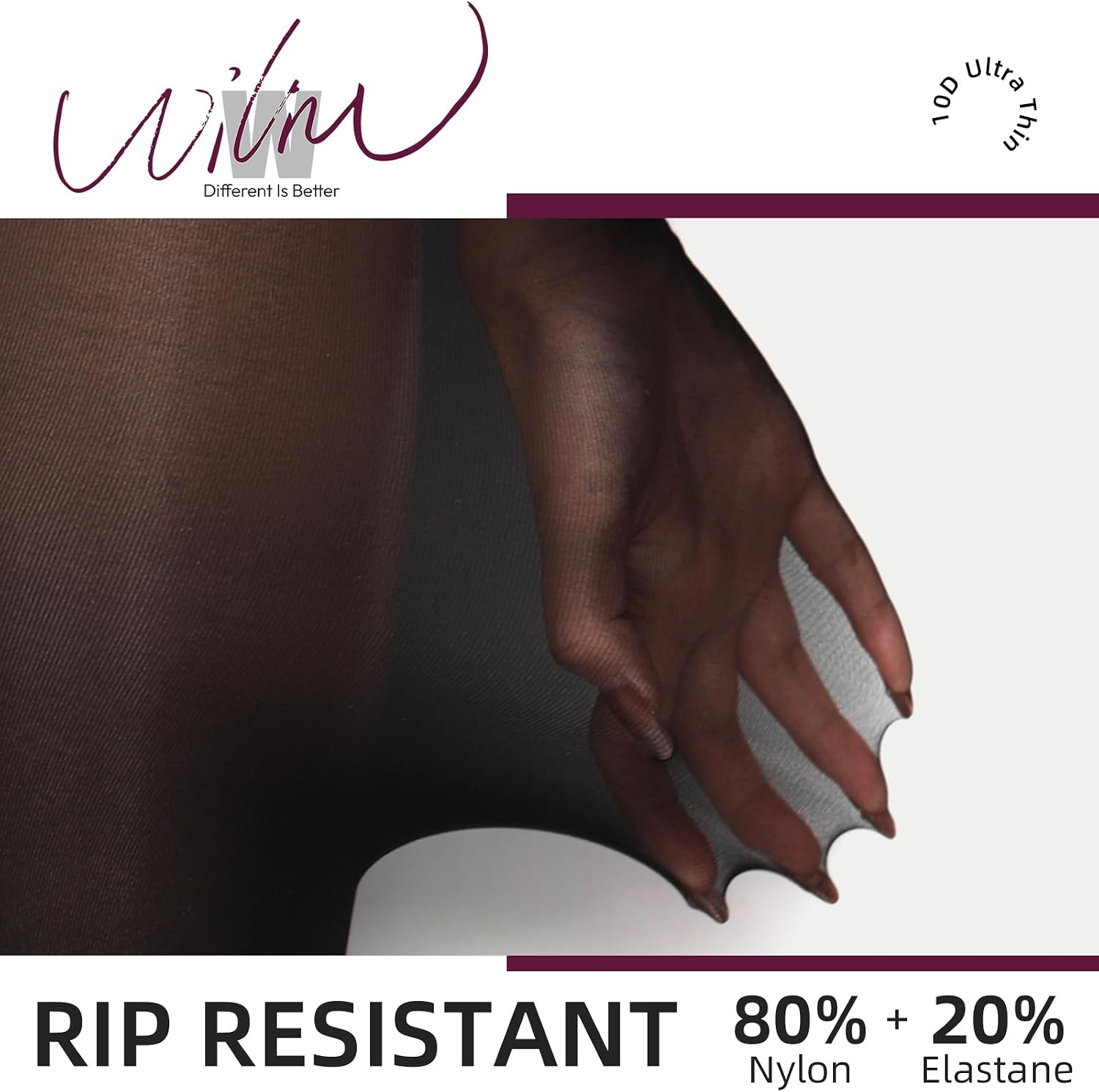 WiliW 2 Pairs Ultra Strong Tights for Women 10D Rip Resistant Sheer Pantyhose High Waist Control Top Tights
