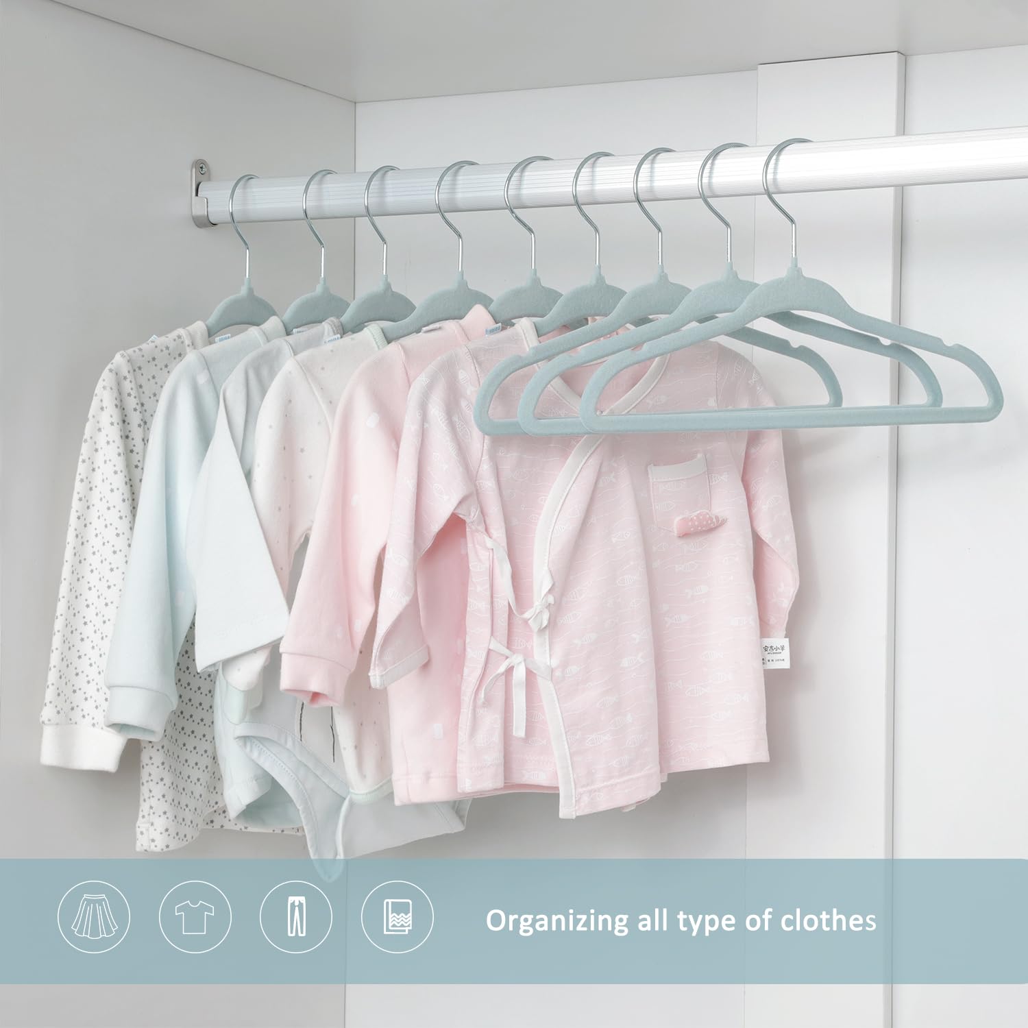 Grucce In Velluto Per Bambini Con Gancio Girevole - Confezione Da 30, Risparmio Spazio, Grigio - Foto 12