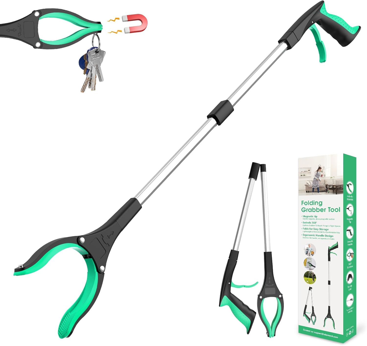 32" Foldable Grabber Reacher Tool, Reacher Grabber Pickup