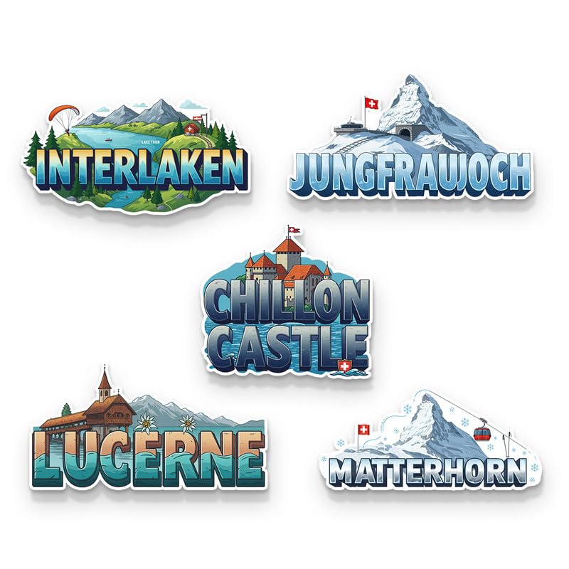 Image of Switaerland Set of 5 Fridge Magnets, Glossy Finish, Stylish Magnet for Fridge, Wardrobe & Metal Surfaces