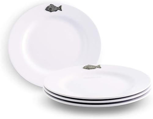 Miniatura 10 de Arthur Court Plato de melamina pesado y duradero, 4 piezas, para uso en interiores y exteriores, fiestas y uso diario, vajilla vintage de 10