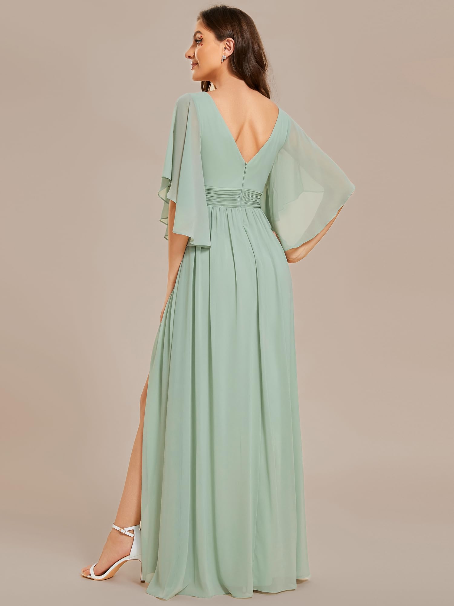 Ever-Pretty Vestidos Largos de Dama de Honor Elegantes Mangas con Volantes y Cintura Imperio Formal ES01886-P