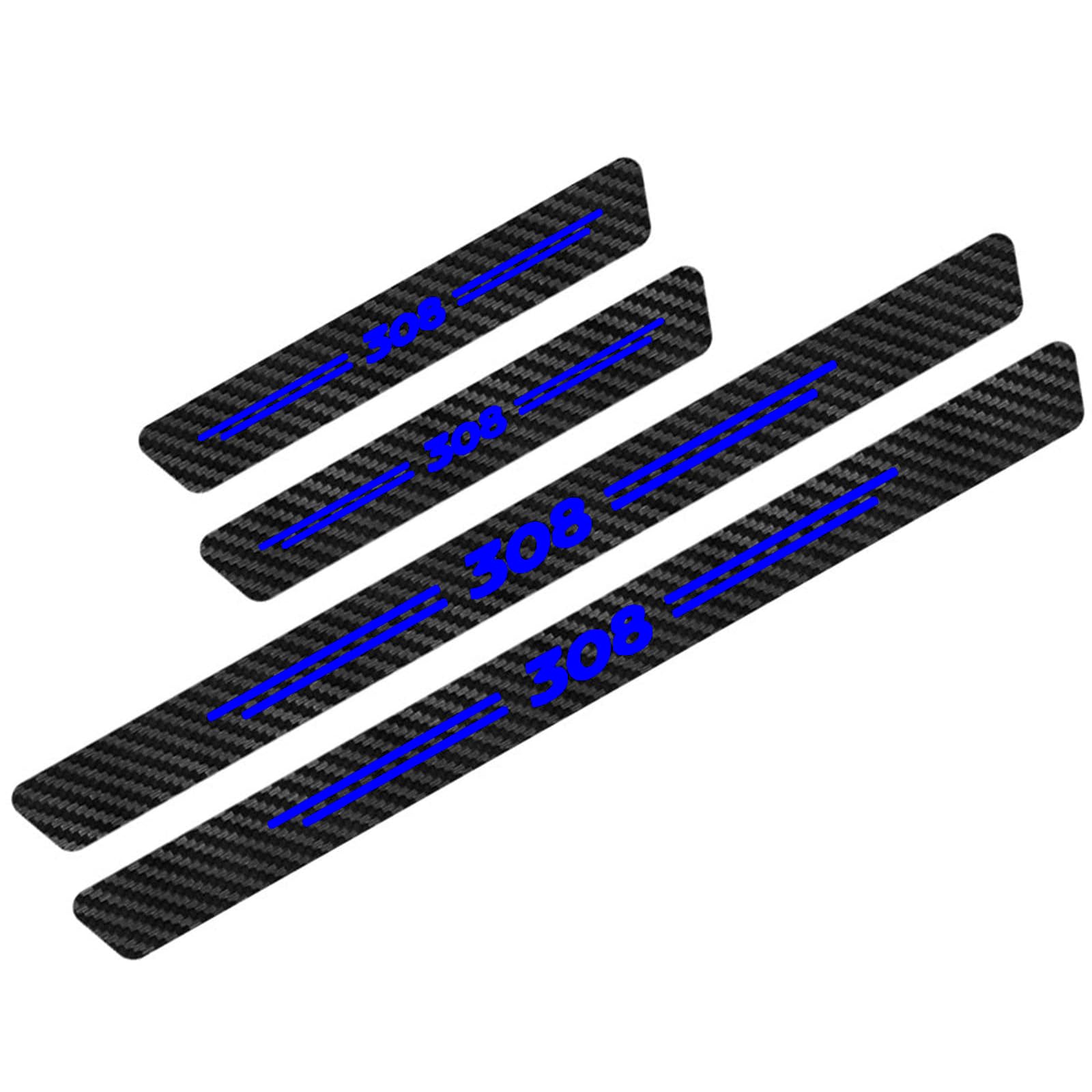 XFNWT 4PCS Car Door Sill Protector for Peu-geot Carbon Fiber Anti Scratch Threshold Trim Guard Stickers Kick Plates Car Door Sill Scuff Plate,308 Blue
