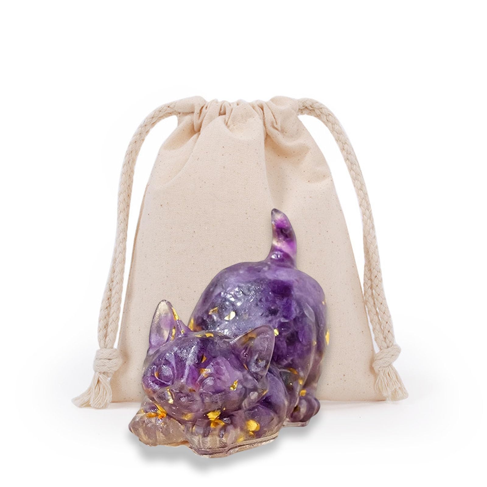 DWUENT Purple Crystal Cat Figurine for Cat Lovers, Crystal Cat Ornament for Home Office Decor, Cat Statue Gift 6x3.5cm